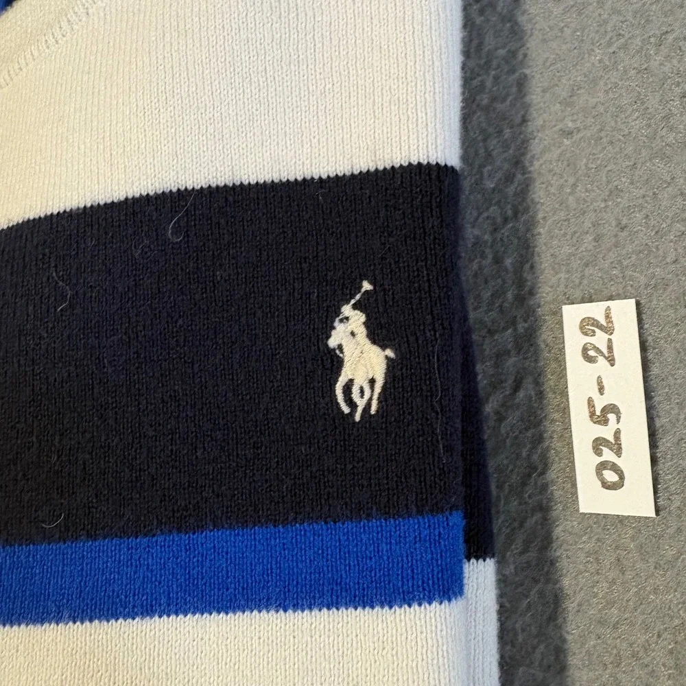Polo Ralph Lauren Sweater Boys M (10-12) Blue White Striped Cotton Pony Logo